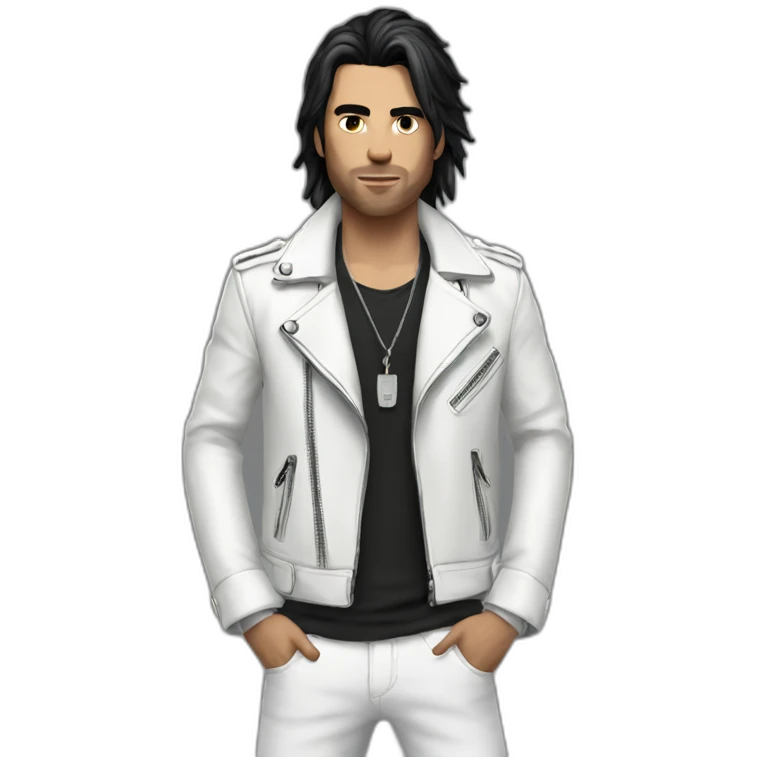 Punk male with white leather jacket with dark hair emoji