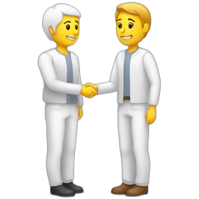 a seller and customer making a hand shake and give a product two white people  emoji