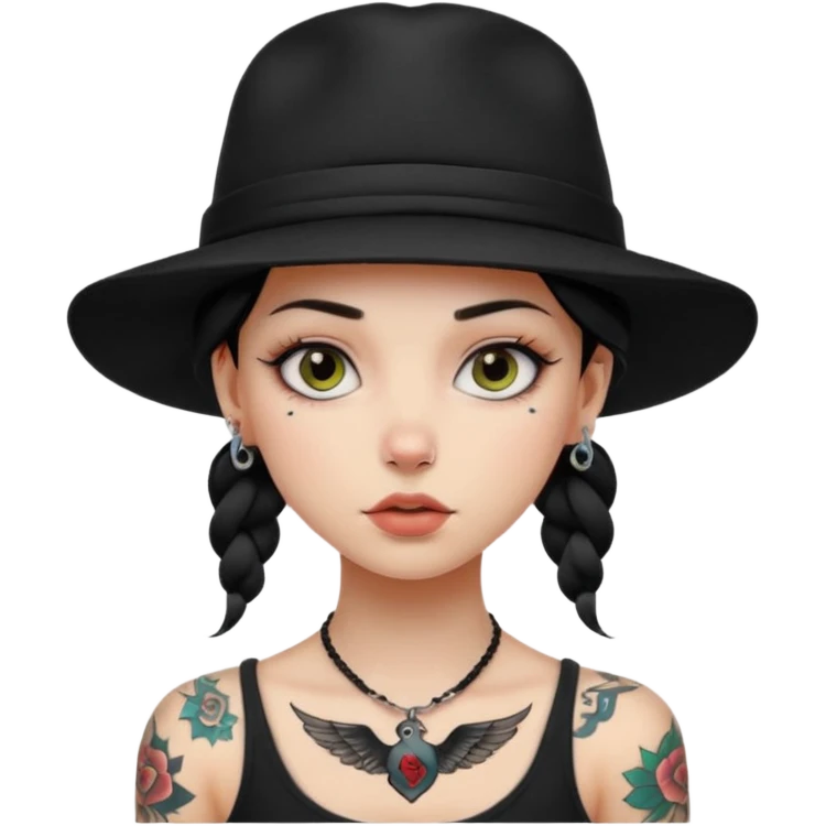 tattoo girl on her neck and body with black hat emoji