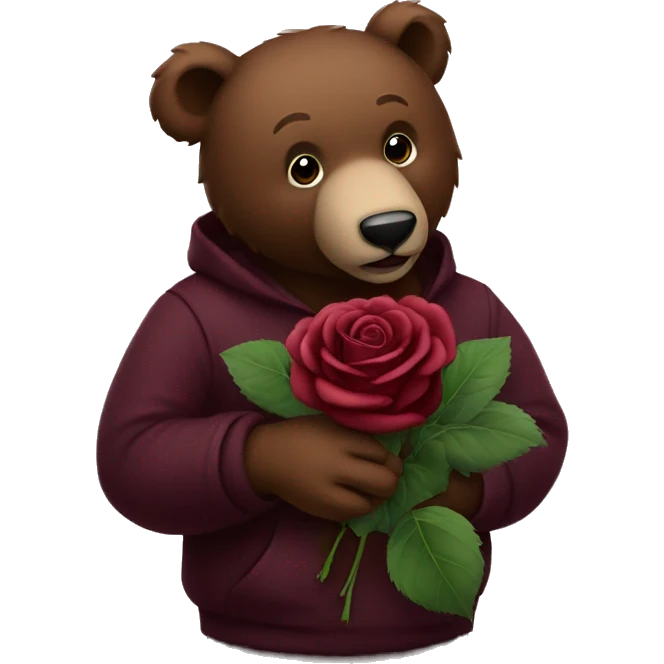 a burgundy bear that’s holding 3 black roses emoji