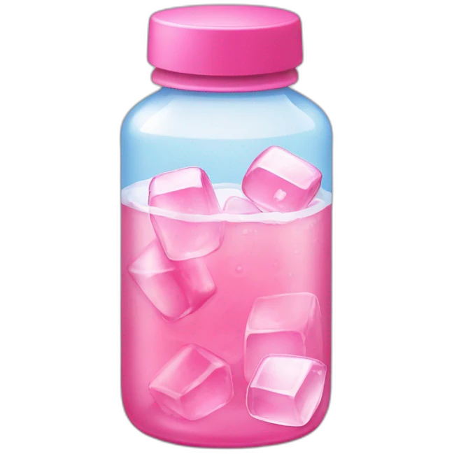 cristaline little plastic bottle with pink drink and ice cubes emoji