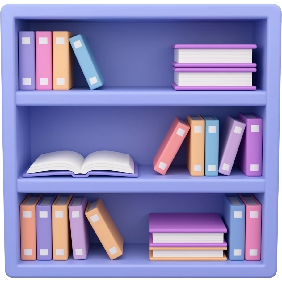 soft blue purple school Bookshelf, transparent background inspired by barbie colour pallete emoji