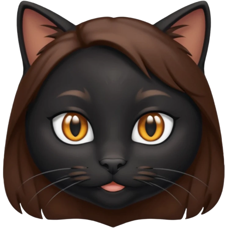 Cartoon female anthrophobic Black Cat with Brown hair emoji