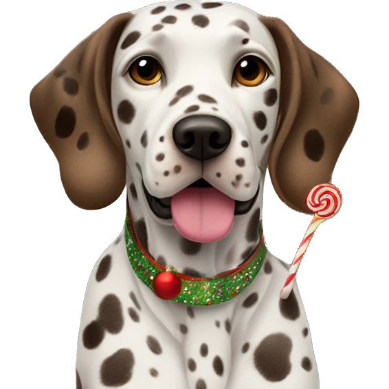 Brown Dalmatian and lollipop on the background of a Christmas tree emoji