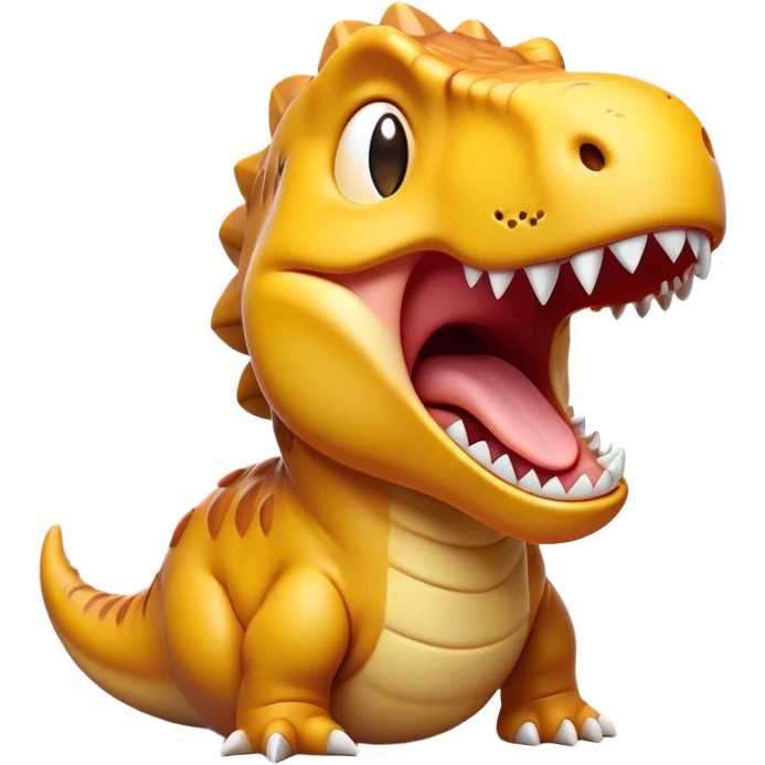 Cinematic Cute Yawning T-rex Portrait Emoji, Head tilted slightly with a dramatic, wide-open yawn, showcasing a robust, muscular form with a slightly open mouth revealing powerful jaws and sleepy, half-closed eyes, Simplified yet irresistibly adorable features, highly detailed, glowing with a soft, cozy prehistoric glow, high shine, relaxed yet expressive, stylized with a hint of whimsical ancient ease, soft glowing outline, capturing the essence of a drowsy yet affectionate T-rex that appears ready to stretch and yawn its way out of the screen! emoji