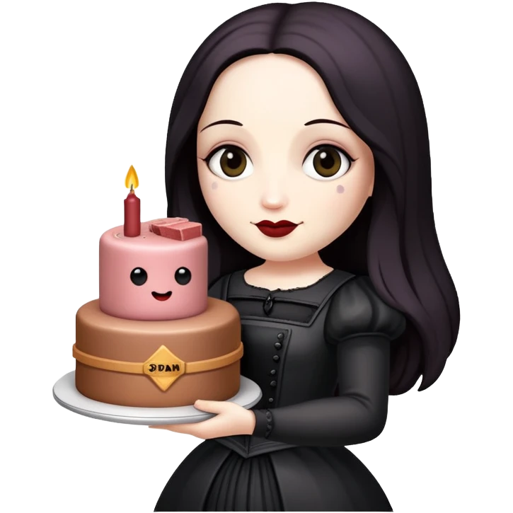 goth monalisa holding a SPAM MEAT  birthday cake  emoji