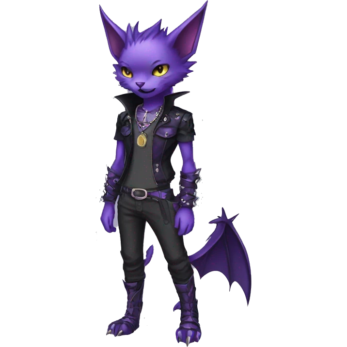 cool edgy black punk Purple nargacuga-bat-cat-animal hybrid Fakemon collar full body emoji
