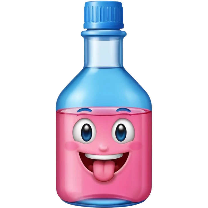 Smiling bottle of oil pink with silly face tongue out blue top emoji