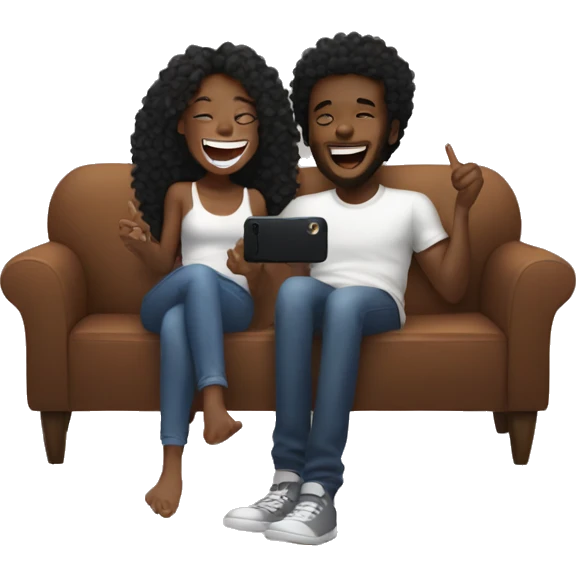black girl with long curly hair laughing and taking a photo on a couch with her black boyfriend  emoji