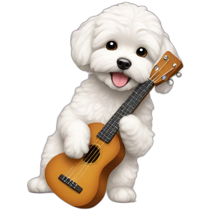 White maltipoo playing ukulele emoji