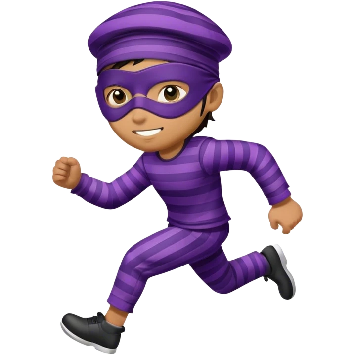 A thief in a striped uniform, purple cap and eye mask runs to the right. emoji