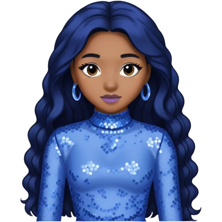 Normani from Fifth Harmony with long black hair, periwinkle sequin outfit emoji