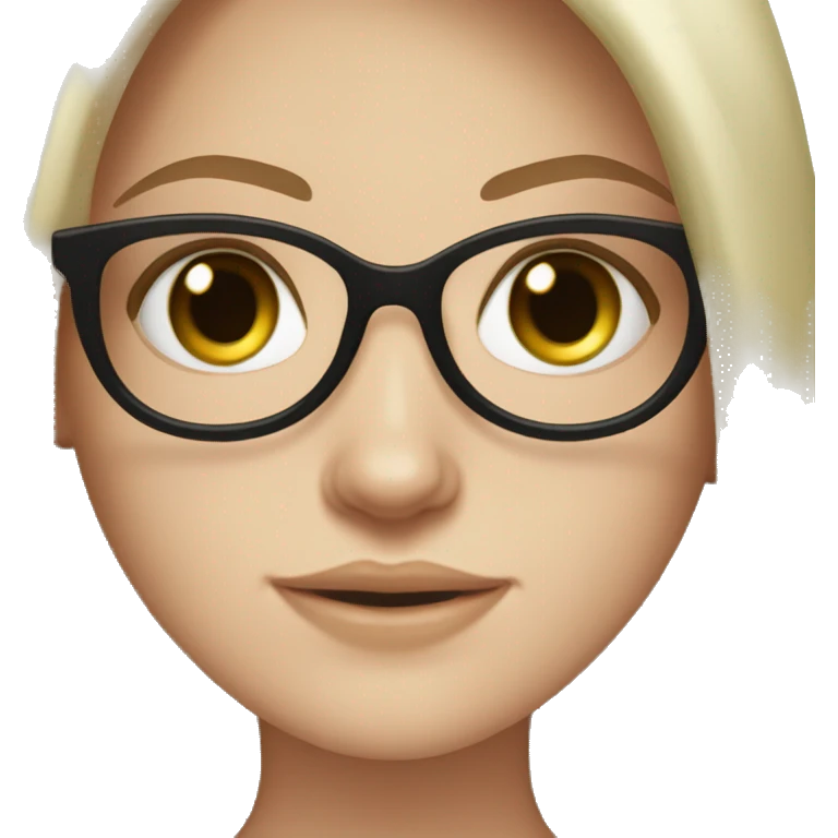 white girl, green hazel eyes, dark brown straight long hair, black round glasses, freckles emoji