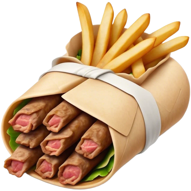 Gyros Cinematic Realistic Gyros Dish Emoji, depicted as succulent, spiced meat wrapped in paper for easy handling, rendered with lifelike textures and dynamic, warm lighting. emoji