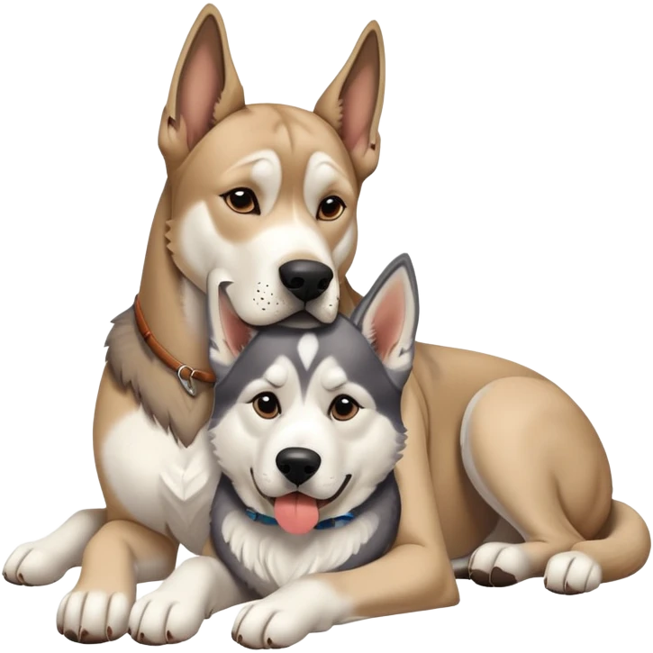 tan Great Dane cuddling a husky, realistic  emoji