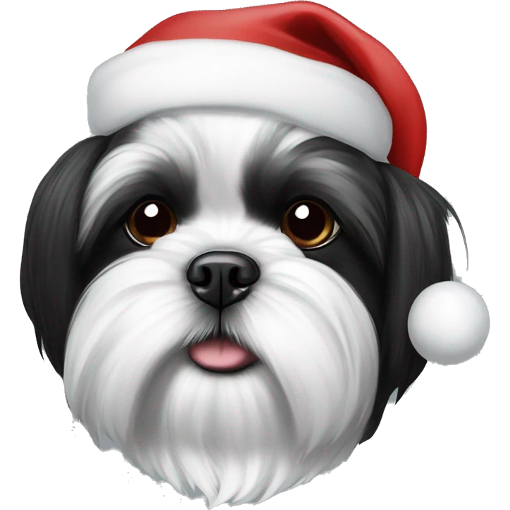 Black and white shih tzu with a Santa hat  emoji