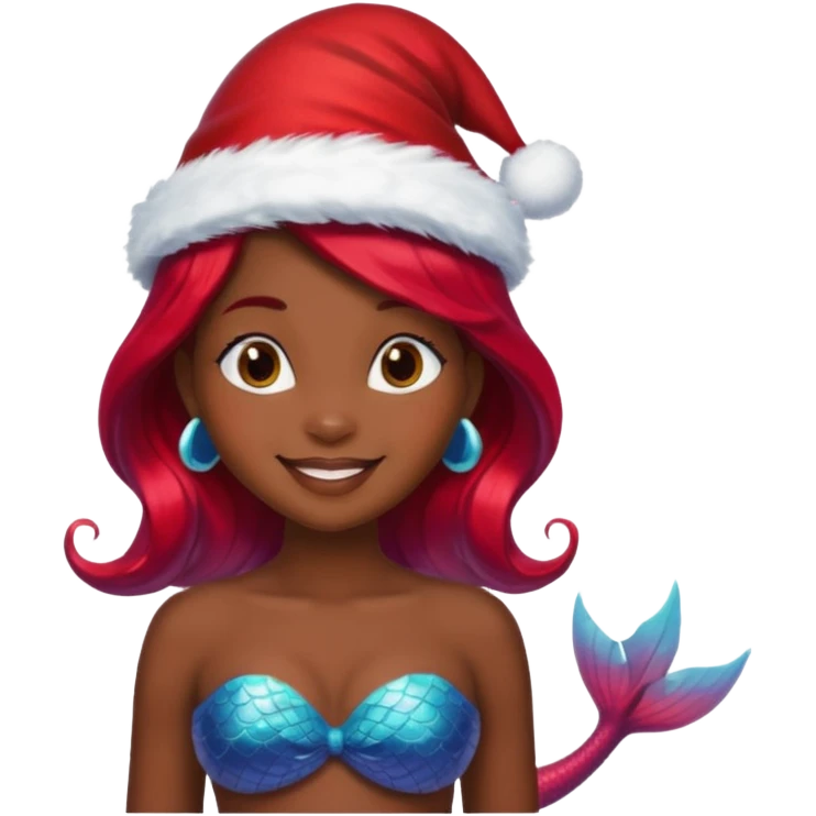 dark skin  mermaid with christmass hat emoji