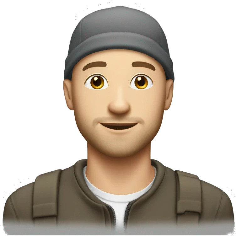 white young man bald with cap, + soft beard emoji