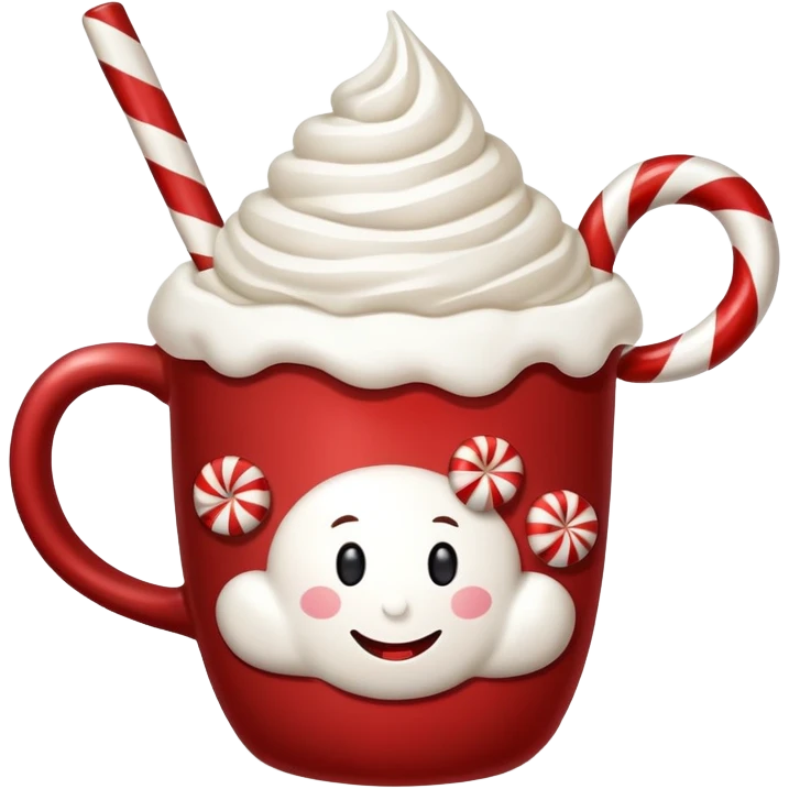 Steaming peppermint hot cocoa in a festive holiday mug emoji