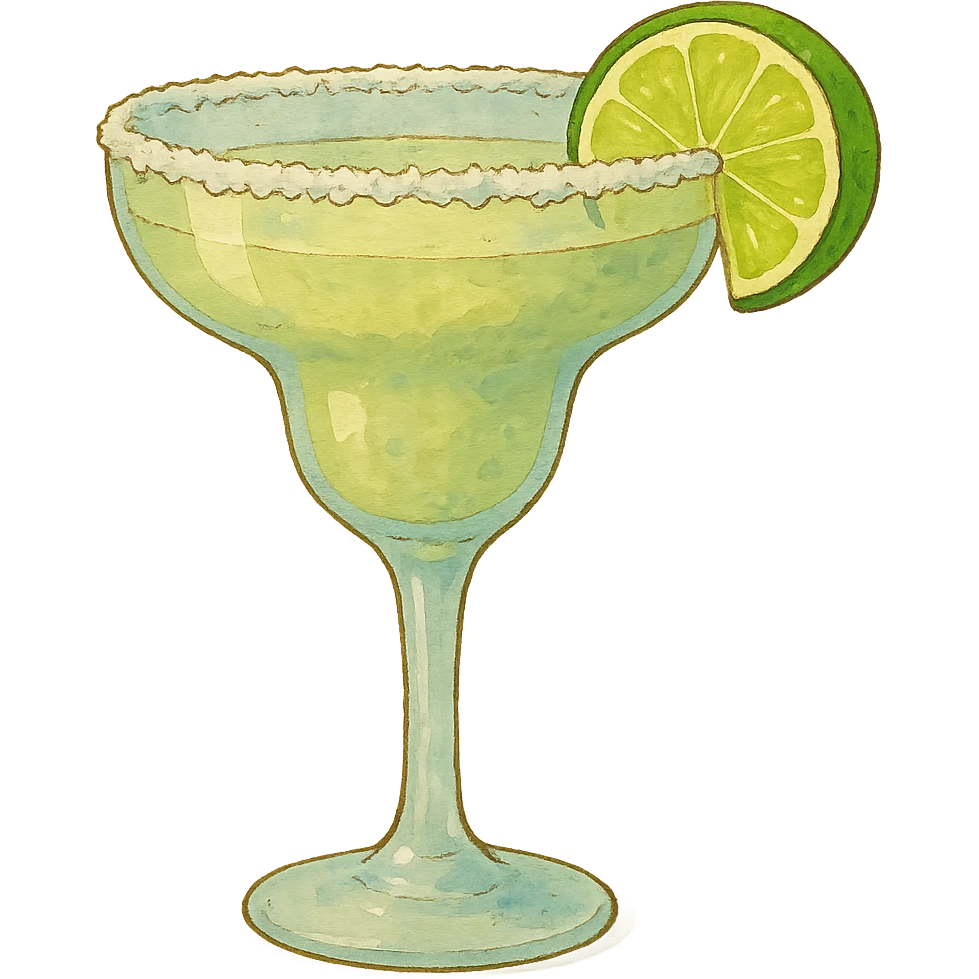 a margarita glass with salt rim and lime, ghibli style emoji