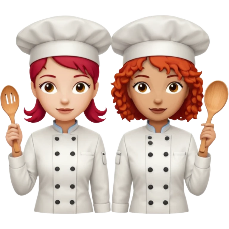 Dos chicas chef, una pelirroja de pelo lacio y otra de pelo negro con rulos emoji