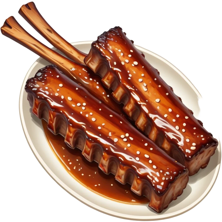 cinematic-realistic-barbeque-ribs-dish-emoji,-depicted-as-succulent,-slow-cooked-ribs-with-a-sticky-smoky-glaze-rendered-with-rich-textures-and-dynamic,-appetizing-lighting. baby back spare ribs emoji