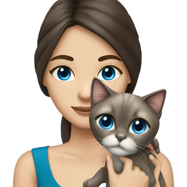 brunette girl blue eyes holding siamese cat emoji