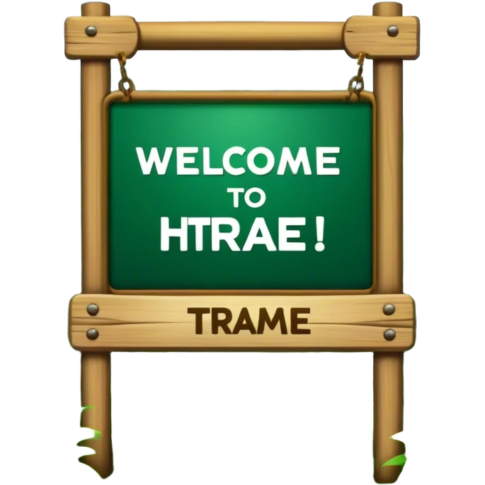 A sign that says “Welcome to Htrae” with a lush forest in the background emoji