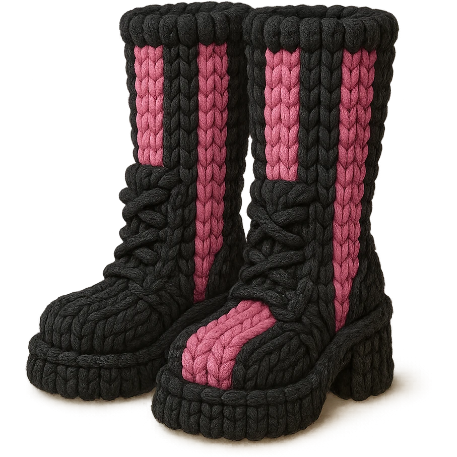 BLACKPINK-inspired gothic boots, no hearts, textured and bold, black and pink emoji