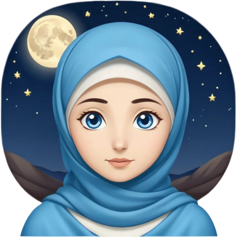 Turkish beautiful finish Konya girl blue eyes with moon hijab dress and watching the moonlight sky on the ground  emoji