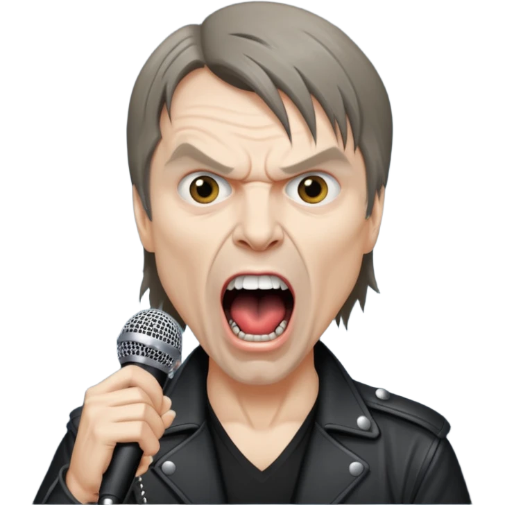 bruce dickinson, metal musician, screaming with mirophone emoji