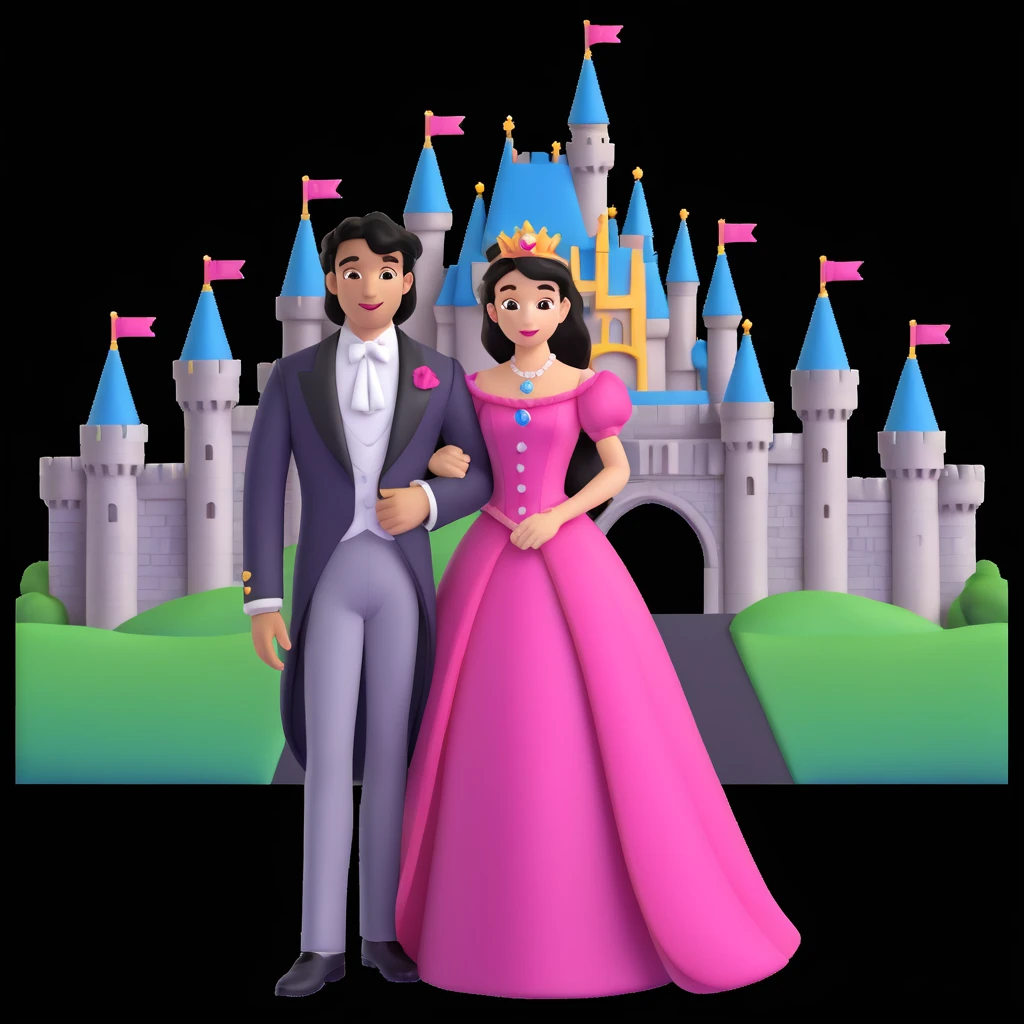 prince and princess Disney dress close up photo in castle background emoji
