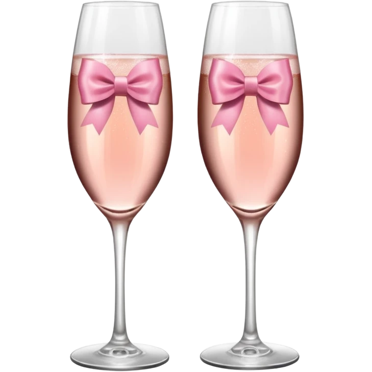Dos Champagne rosa cruzadas de la parte donde se sostiene con la mano, formando una x, con un listón de moño color rosa claro sin cartas, que sea aesthetic emoji