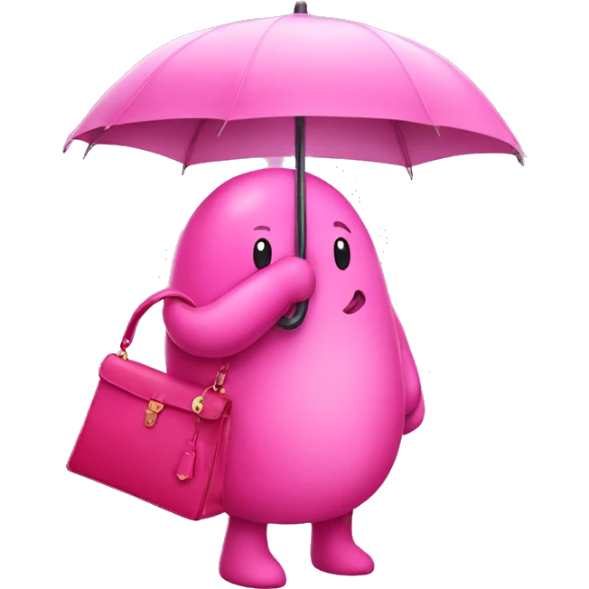 Pink classic rain worm with no face carrying a pink handbag  emoji