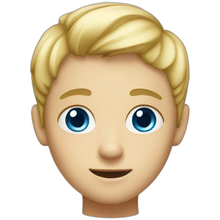 a blond boy with blue eyes who has a big head emoji