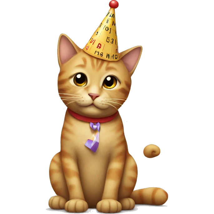 cat wearing a birthday hat playing scrabble emoji