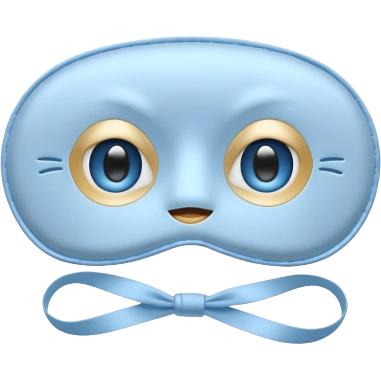 cute emoji of an isolated silky sleep mask, soft satin texture with gentle shine, light gray with pastel blue tones, embroidered sleepy eyes, no person, no face, cozy winter mood, smooth rounded shape, soft shadows emoji