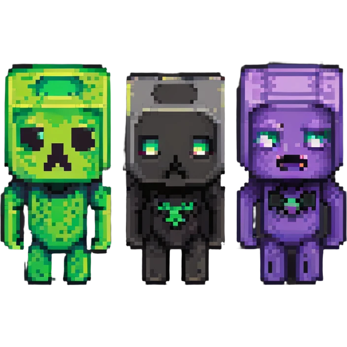 Creeper and Enderman heads fused down the middle, classic Minecraft colors, pixel art style emoji
