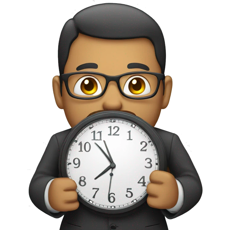 a man in a suit holding a clock emoji