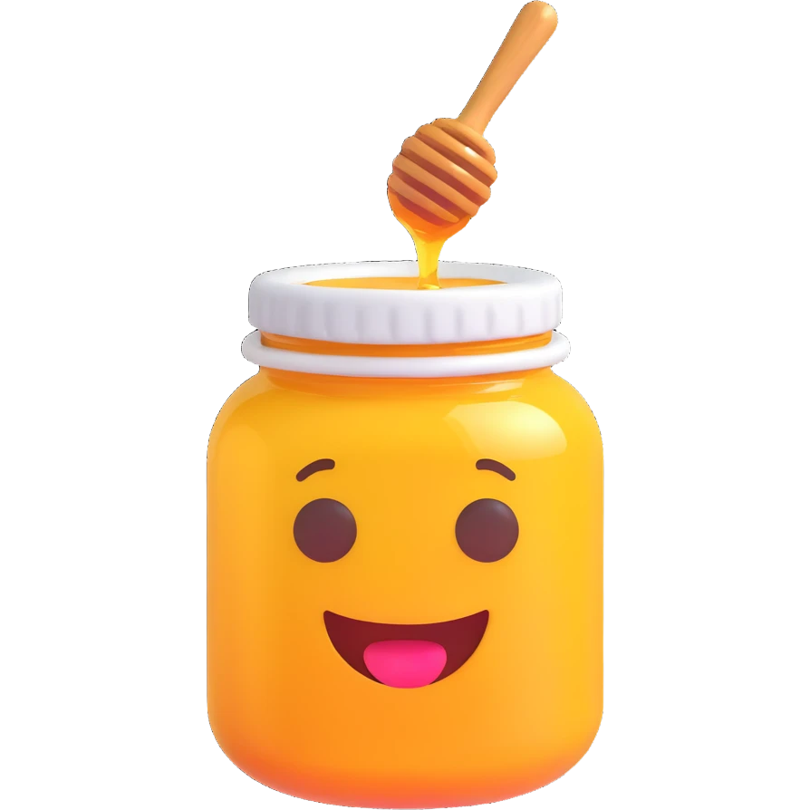 3D emoji style honey jar, honey dripping from the rim, simple and expressive emoji