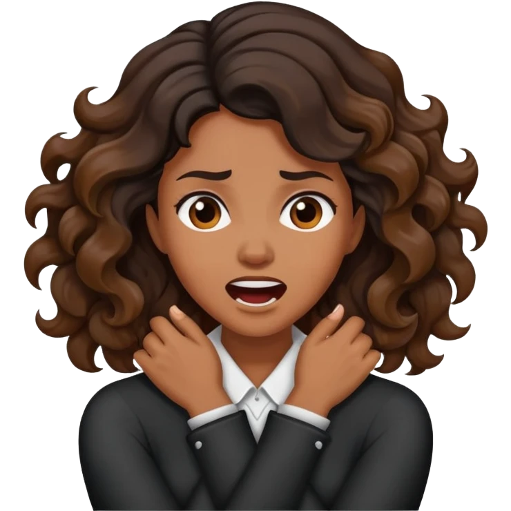 Brown and black wavy crossed arms grabbing her neck screaming  emoji