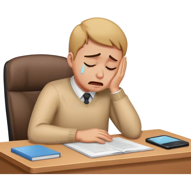 person sitting at a desk crying emoji