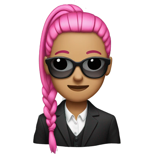 Skull emoji with a high pink ponytail wearing a black suit emoji