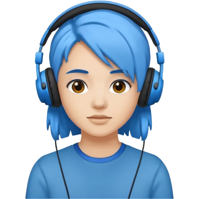 blue haired earringed heaphone wearing emoji