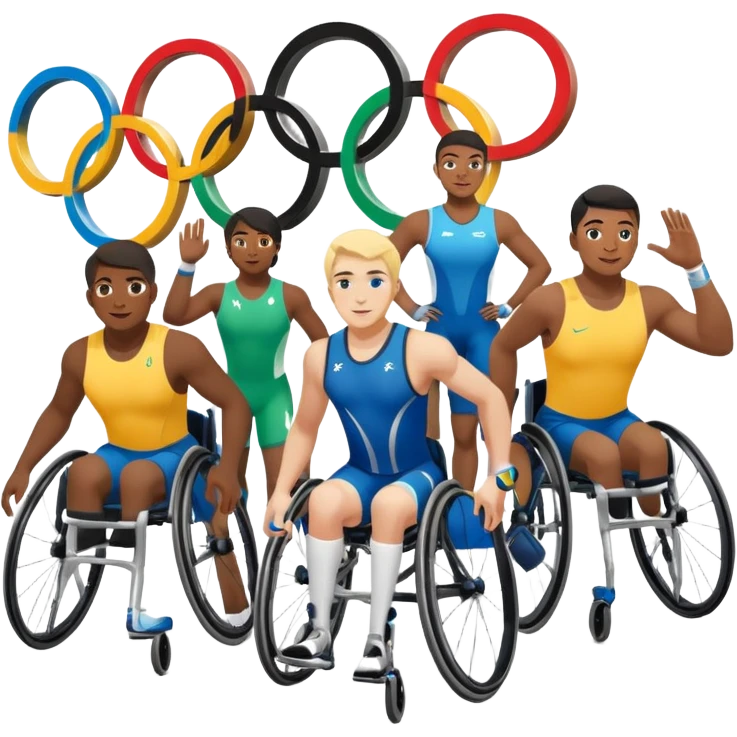 paralympic games with disable athletes with the olympic rings emoji