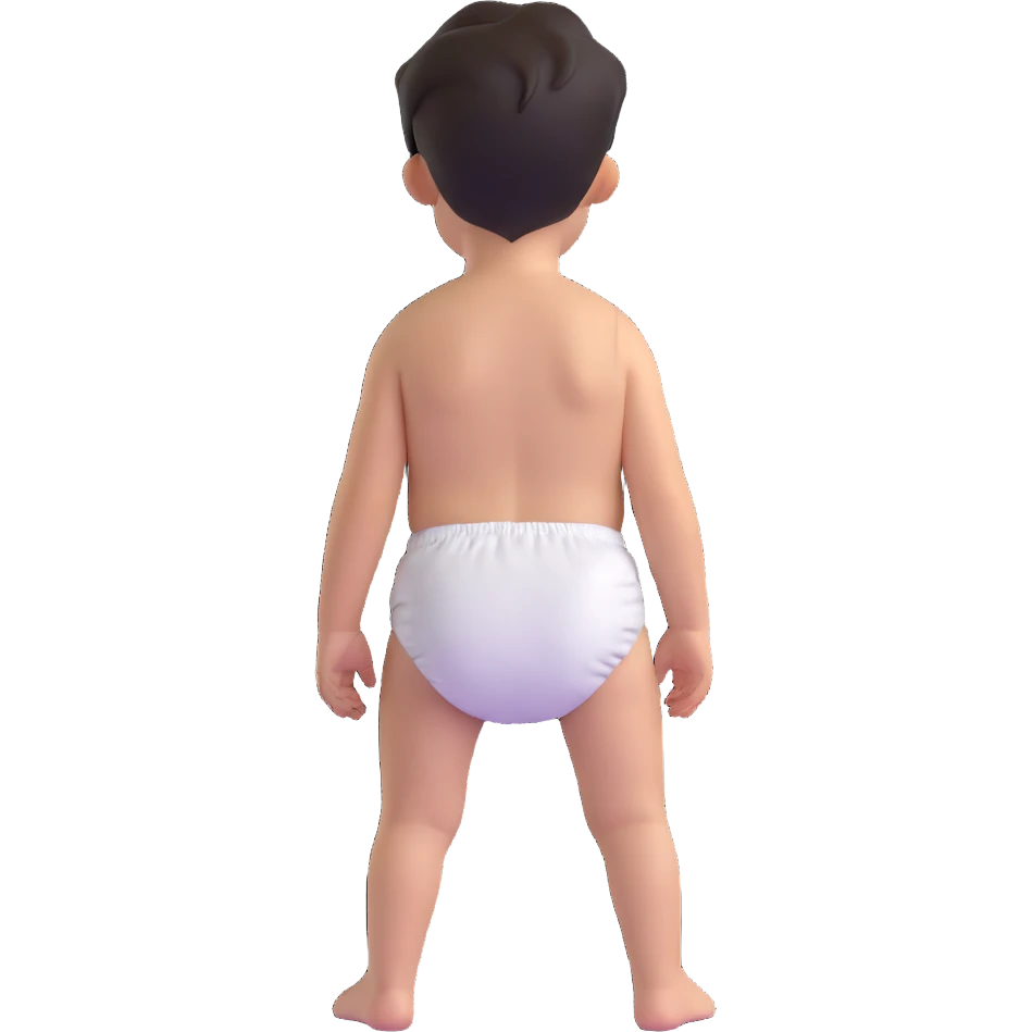 boy child standing with back facing, wearing a diaper emoji