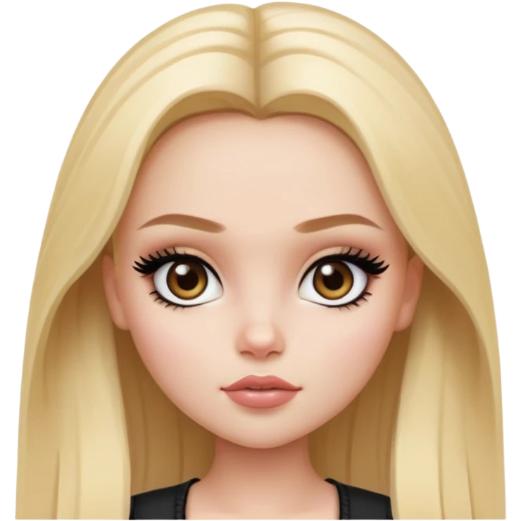 pretty bratz girl, clean girl style, blonde hair,  hazel eyes, black eyeliner, pale skin emoji