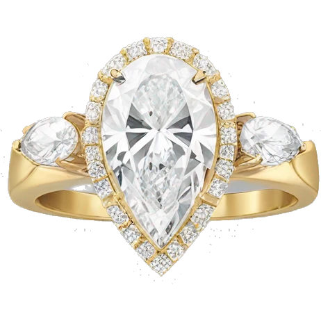 Gold oval center and pear side diamond engagement ring emoji