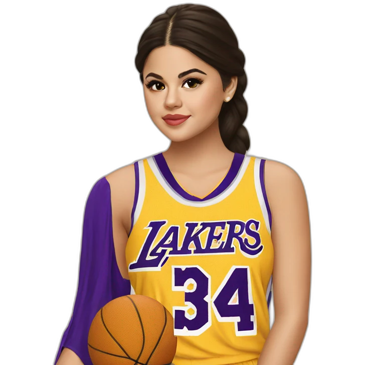 selena gomez wearing yellow lakers jersey emoji