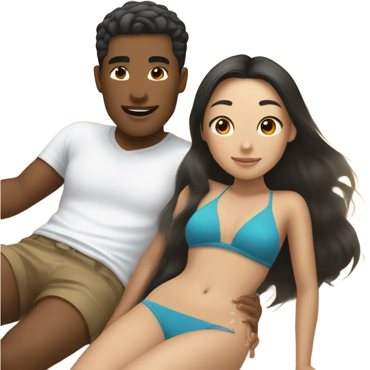 asian girl laying on the beach with white american boyfriend  emoji